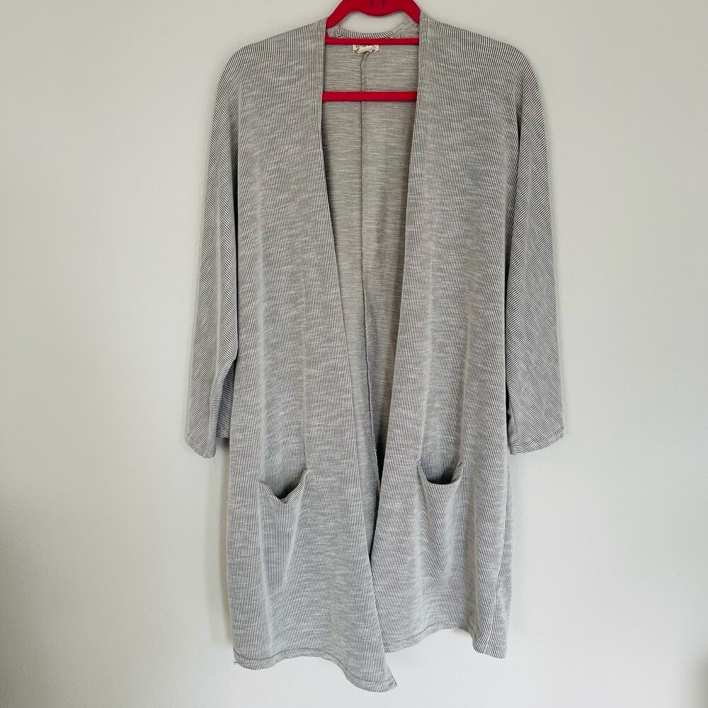 DONNI Gray Ribbed Longline Open Front Sweater